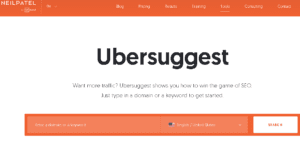 UbberSuggest keyowrd researcher tool homepage