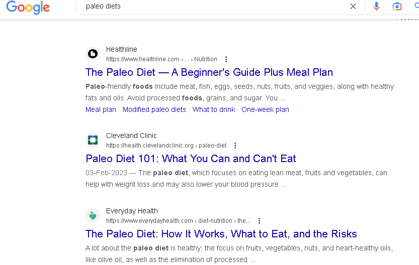Google SERP first results